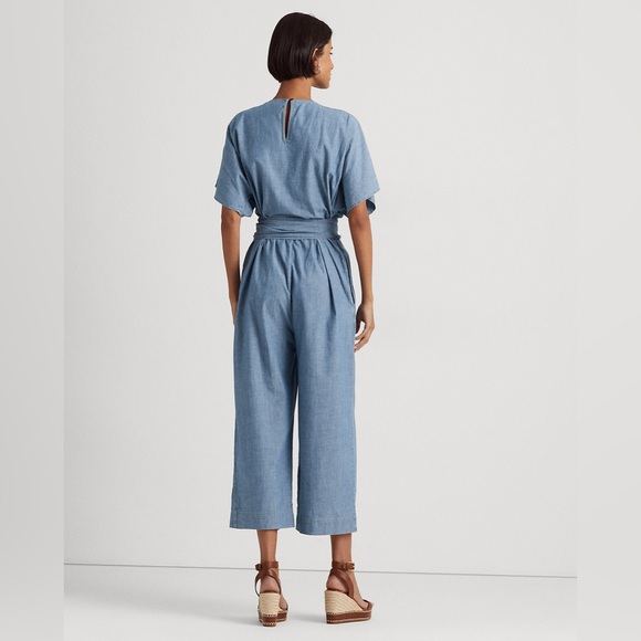 Lauren Ralph Lauren Blue Belted Chambray Wrap Jumpsuit - Picture 2 of 16